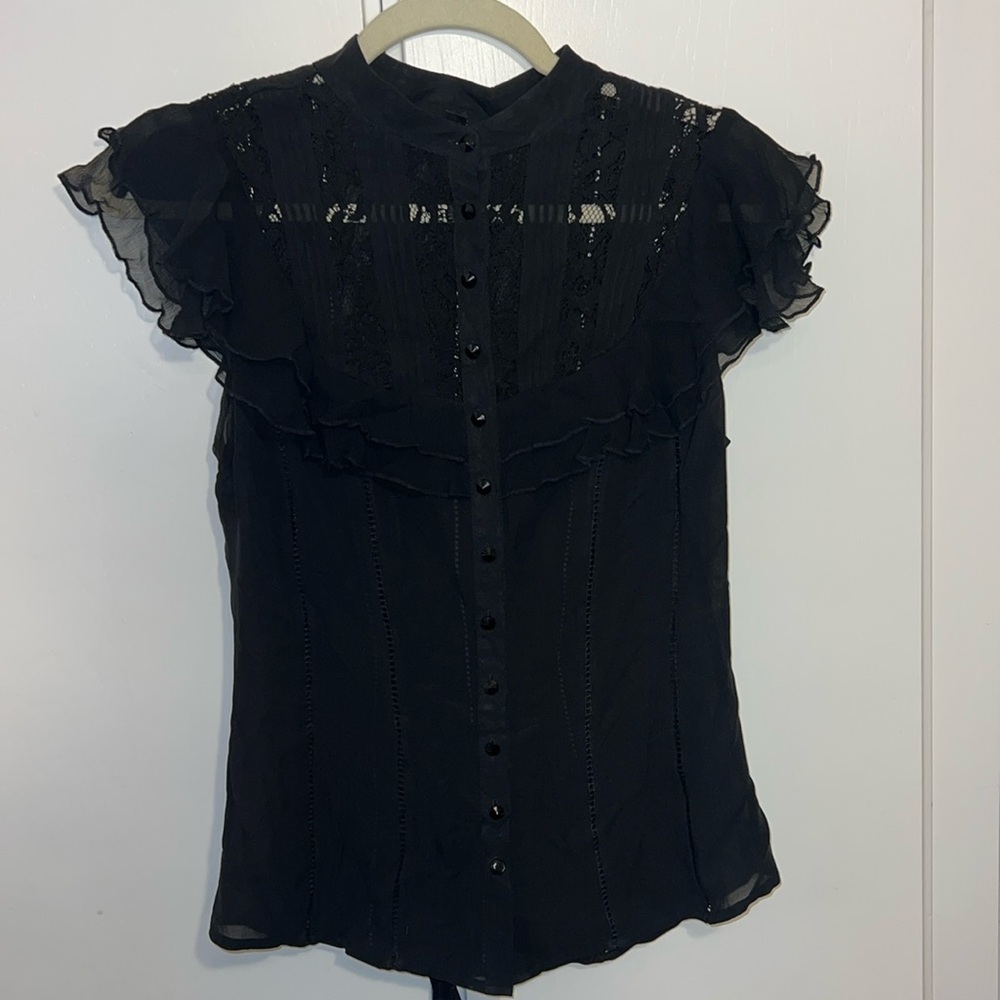 Bebe button down ruffle blouse